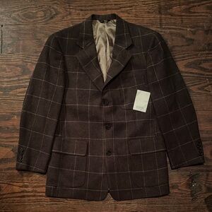 Coach Brown Checkered Plaid Three Button Blazer